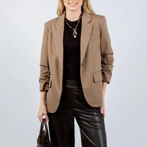 Peace Of Cloth Ruched Sleeve One Button Tan Beige Blazer. Size Women's 16